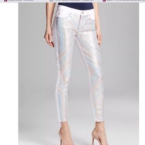 7 For All Mankind Malhia Kent Pieced Ankle Skinny Jeans in Blue Diamond Tweed